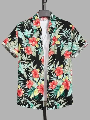£10.45 • Buy Men Tropical Print Button Up Shirt Short Sleeve UK Size XXL (2XL-44) Multicolour