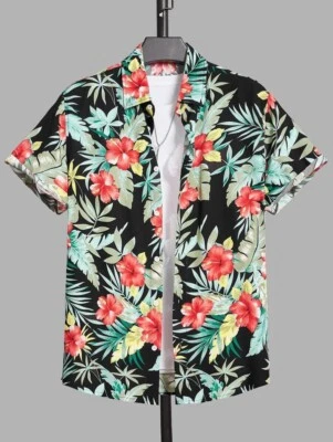 £10.45 • Buy Men Tropical Print Button Up Shirt Short Sleeve UK Size XXL (2XL-44) Multicolour