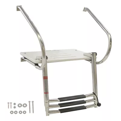 With Telescoping 2 Handr 3-Step Stainless Steel Ship Ladder With Platform Marine • $89.89