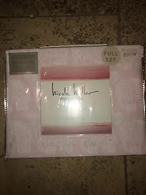 3pc Nicole Miller FULL  Elephant Duvet Sham Set Pink White • $32