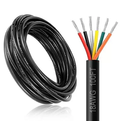 DEKIEVALE 18 Gauge 6 Conductor Electrical Wire 100FT 18AWG Black PVC Stranded... • $143.57