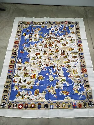 Europe Map Tablecloth Souvenir Antique Vintage Germany 50 X 62 Heraldic Crests • $20