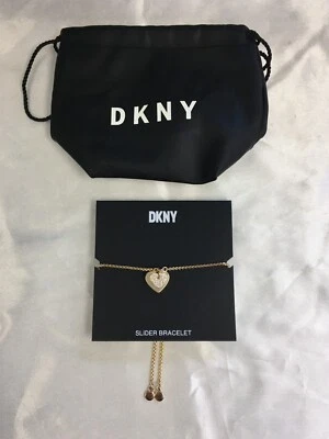 £7 • Buy DKNY Slider Bracelet Gold Tone Double Heart Charms  W435 J36