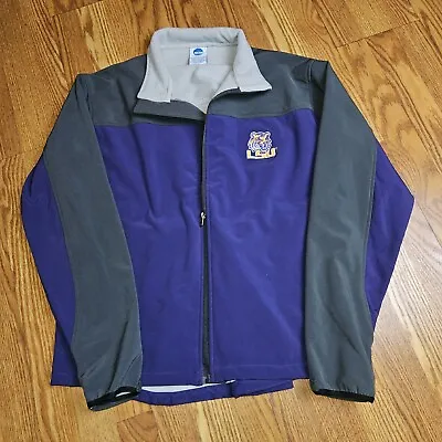 LSU NCAA Tigers Jacket Large Fleece Full Zip Soft Shell Purple Black Logo EUC  • $26.48