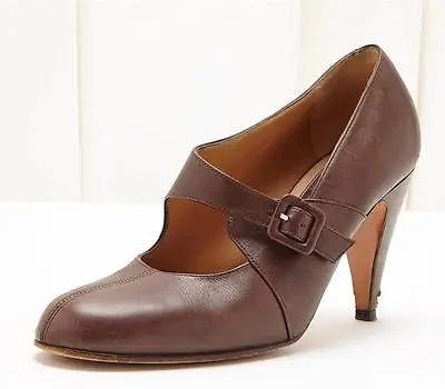 MARNI Brown Leather Buckle Detail Classic High Heel Pump Shoe 7.5 37.5 • $34