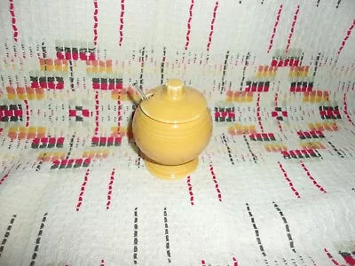 VINTAGE YELLOW FIESTA MUSTARD JAR With GLASS SPOON  -FIESTAWARE  -           C20 • $295