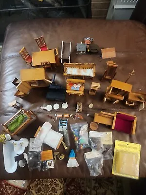 Vtg Huge Dollhouse Furniture Lot Wooden Ceramic Glass And Some Still In Bags • $150