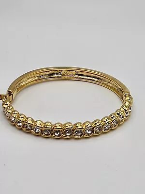 Nolan Miller Glamour Collection Clear Crystal Gold Tone Hinged Bangle Bracelet  • $39