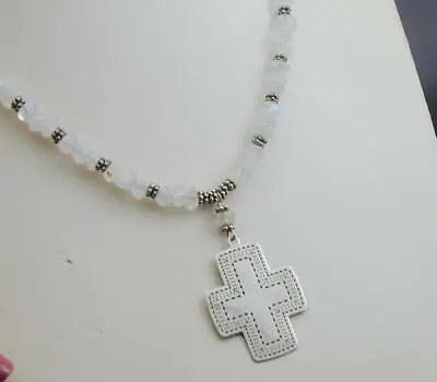 $29.99 • Buy Labradorite & Sterling Beaded Rondele Engraved Maltese Crusader Cross Necklace