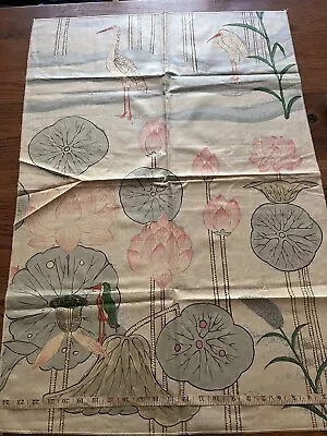327🌟Antique French Ctn Hand Print French Fabric Cranes Deco Water Lily 24.5”x35 • $21.95