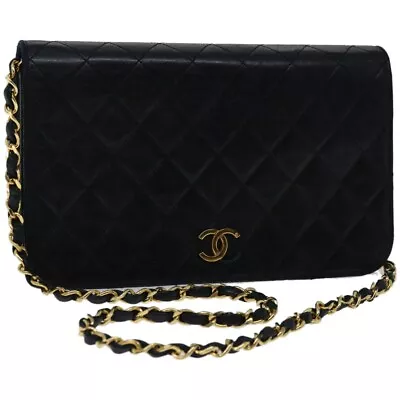 CHANEL Matelasse Chain Shoulder Bag Lamb Skin Black CC Auth Bs11976 • £566.03