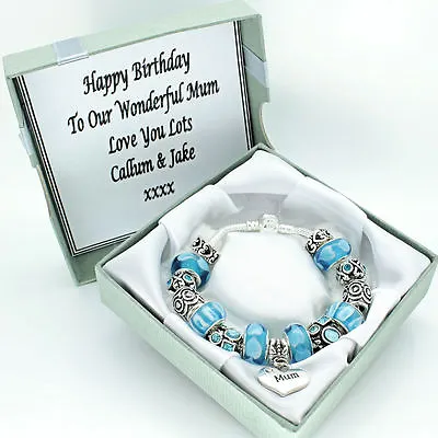 Womens Jewellery Aqua Blue Bracelet PERSONALISED BOX Birthday Gifts FREEPOST • £13.99