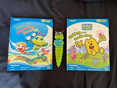 VTech Bugsby Reading System Green Worm Pen Stylus Book Worm + 2 Books Lot • $40