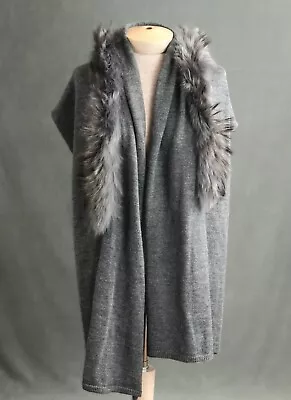 Weekend Max Mara OS Gray Wool Acrylic Blend Raccoon Tanuki Fur Collar Scarf Wrap • $139