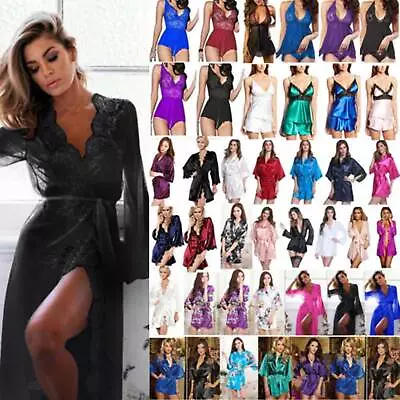 £10.09 • Buy Women Sleepwear Lingerie Babydoll Negligee Kimono Pjs Dressing Gown Bath Robe`