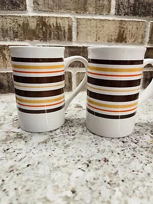 Set Of 2 Vintage Brown Striped Mugs By DESIGNPAC - GORGEOUS And CLASSIC! • $27.95