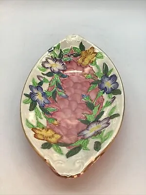 Maling 1950s Pink Lustre Oval Plate Floral Thumb Print Nut Bowl/ Fruit Bowl 26cm • £3