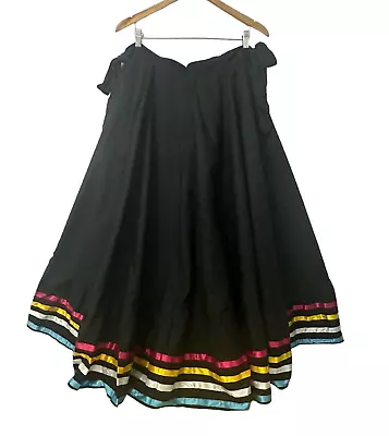 Black Mexican Circle Skirt Bottom Ribbons Folkloric Jalisco Dance Skirt Size L • $35