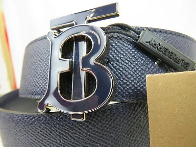 Nwt Burberry Tb 35 Grain Navy Blue Leather Enamel Buckle Logo Belt 100 /40 Italy • $345