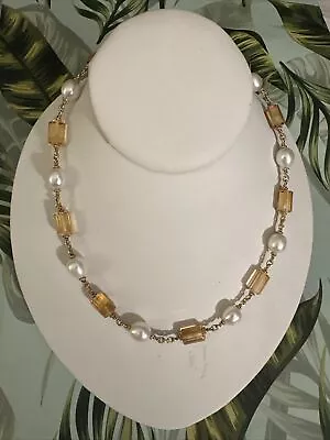 Judith Ripka 18k Yellow Gold Citrine & Freshwater Pearl Necklace 18” Wt 47.7g • $2200