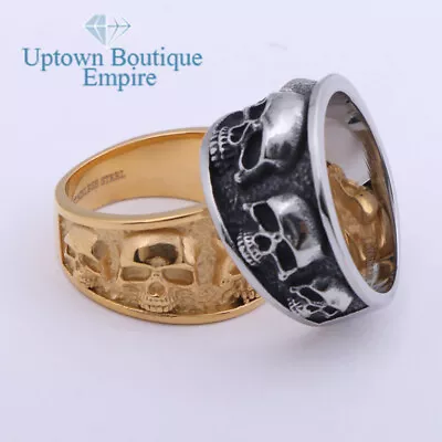 Men Gold Plated Stainless Steel Gothic Motorcycle Biker Skull Band Pinky Ring#62 • $13.99