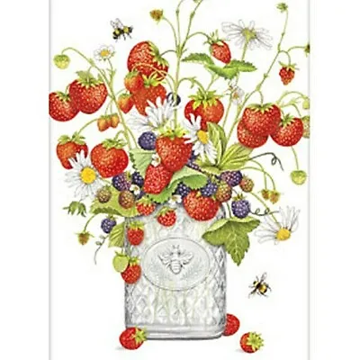 Mary Lake-Thompson Strawberry & Blackberry Jar Flour Sack Kitchen Towel Bagged • $10.50