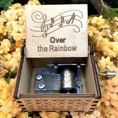  Over The Rainbow  Vintage Wooden Hand Cranked Music Box Engraved Birthday Gift • $7.73