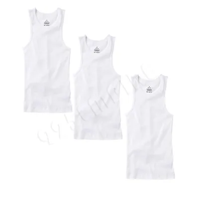 Men 100%Cotton Ribbed White Tank Top A-Shirt Wife Beater Undershirts Size:S-2XL • $12.49