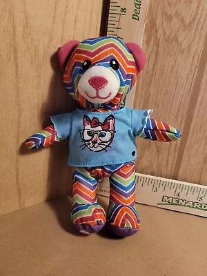 Build A Bear Rainbow Teddy Bear Mini With Blue Cat Shirt Plush Stuffed Animal • $10