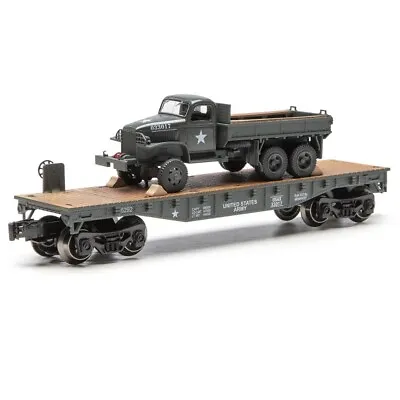 O Gauge Flat Car - U.S. ARMY FLAT CAR W/ARMY TRUCK - New Item - Free Shipping • $35.99