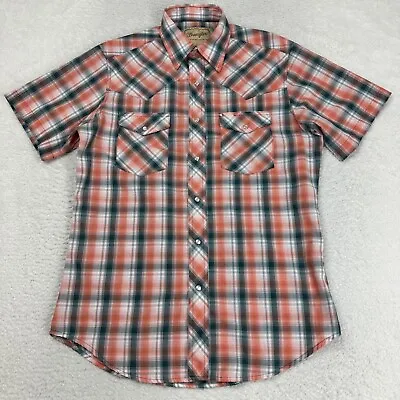 Wrangler Western Shirt Cowboy Pearl Snap Mens Size Medium Plaid Vintage • $18.70