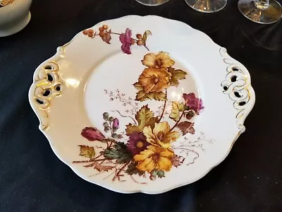 C T Brand  FLORAL PLATE / SM.PLATTER  GERMANY  9 3/4 Inch Diameter HANDLED • $18.84