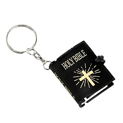 Mini Holy Bible Keyring Book Keychain Christian Cross Black Genuine Readable • £3.15
