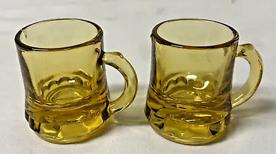 Federal Glass Set 2 Mini Amber Beer Mug Shot Glasses W/ Handles Toothpick Holder • $6