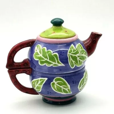 EUC Milson & Louis Stacking Teapot 3 Piece Set Handpainted Leaves Design • $13.33