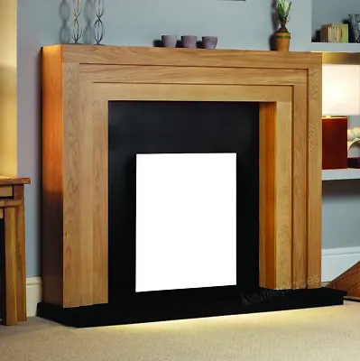 Electric Oak Wood Surround Black Flat Wall Modern Fire Fireplace Set Suite 48  • £488