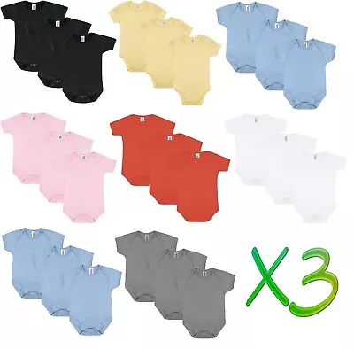£8.99 • Buy 3 Pack Plain 100% Cotton BABY GROW BOY/GIRL Babygrow Short Sleeve Bodysuit Vest