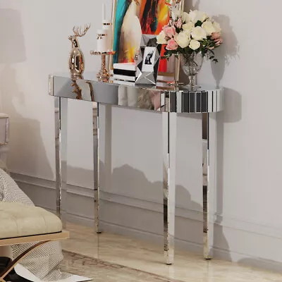 Narrow Slim 3D Mirrored Console Table Gorgeous Makeup Dressing Table Glass Frame • £199.91