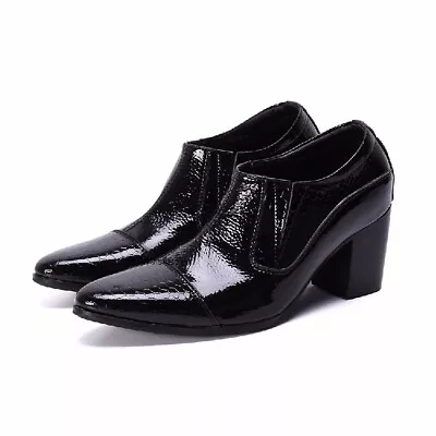 Men High Cuban Heel Zip Leather Dress Oxford Business Pointy Toe Shoes Bar Party • $115.09