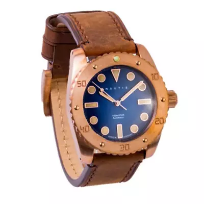 NEW Nautis Bronze-Matic Automatic Wrist Watch Blue Dial Genuine Leather Strap • $399