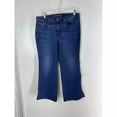 Michael Kors Womens 8 Flare Leg Crop Jeans Slit Cuff Medium Wash Denim Mid Rise • $19.99