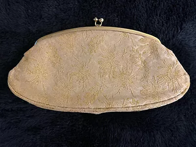 Vintage 60s Avon By Kadin Clutch  Evening Lights  Gold Floral Brocade Kiss Purse • $15