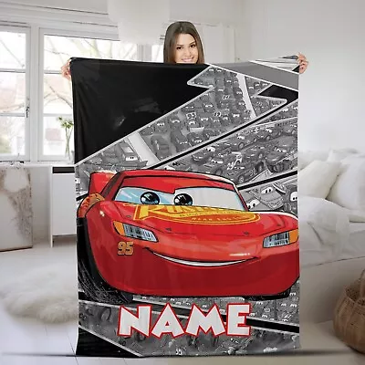 Personalized Name Lightning Mcqueen Plush Fleece Blanket Cars Movie Blanket • $34.98