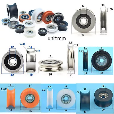 Metal Nylon Pulley Wheel U/V Grooved Sealed Ball Bearings Rope Wire Guide Roller • £6