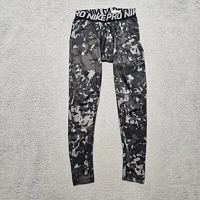 NIKE PRO Compression Leggings Men's Medium 27  Inseam Black Gray White Camo • $27.77