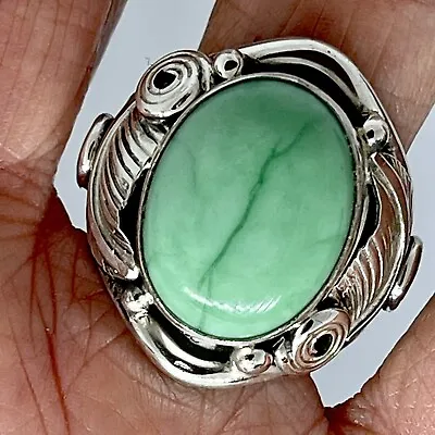 Navajo Natural Turquoise Mens Ring Sz 13 Leaf Feather Signed Morgan Sterling • $128.94