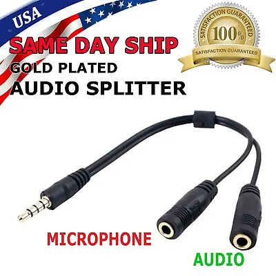 3.5mm AUX Audio Mic Splitter 1 Male To 2 Female Gold Plated Headphone Cable • $2.25