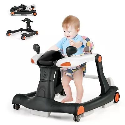 2-in-1 Adjustable Baby Walker Foldable Toddler Activity Walker W/ Music • £45.95