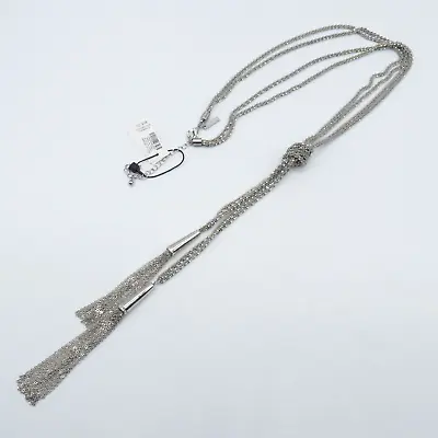 WHBM Lariat Fringe Necklace 30 To34  Silver Tone Margarita Chain • $31.99