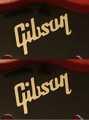 2 Gibson Guitar Headstock Logos Die-Cut Vinyl Decal OEM Size AND Color USA • $21.90